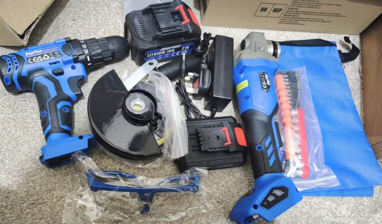 image for New Grinder & cordless drill 2 batteries, chargers, blade, carry cover, drill bits at cheap price 🥰