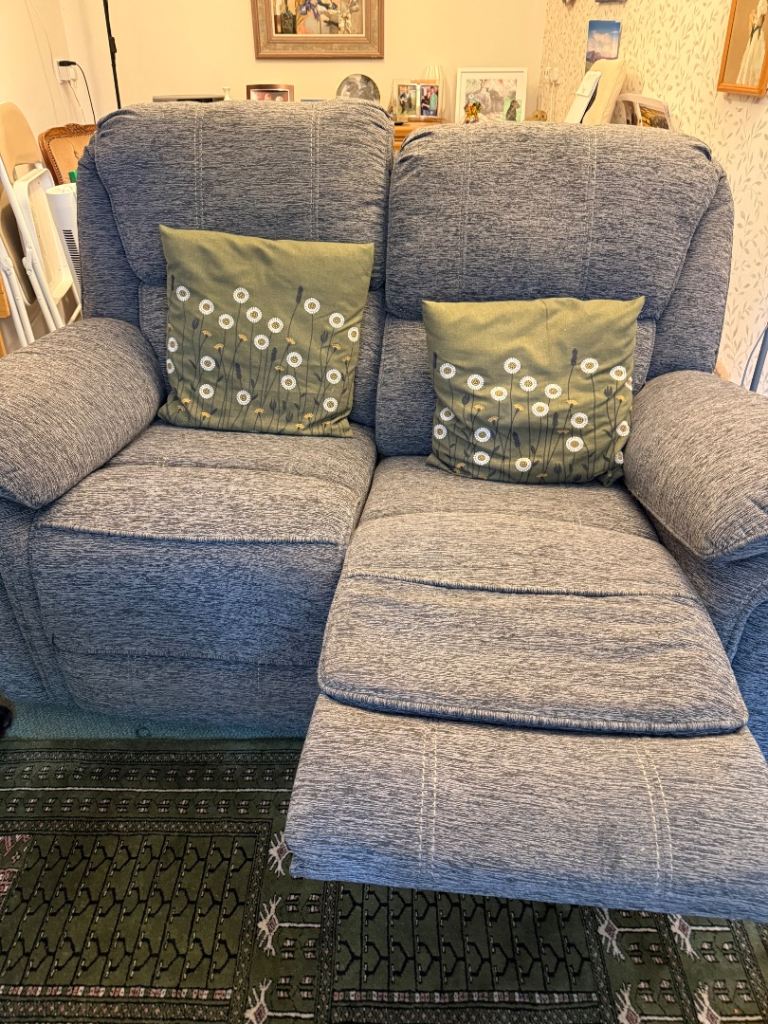 Comfortable Grey Fabric Recliner Sofa – Good Condition