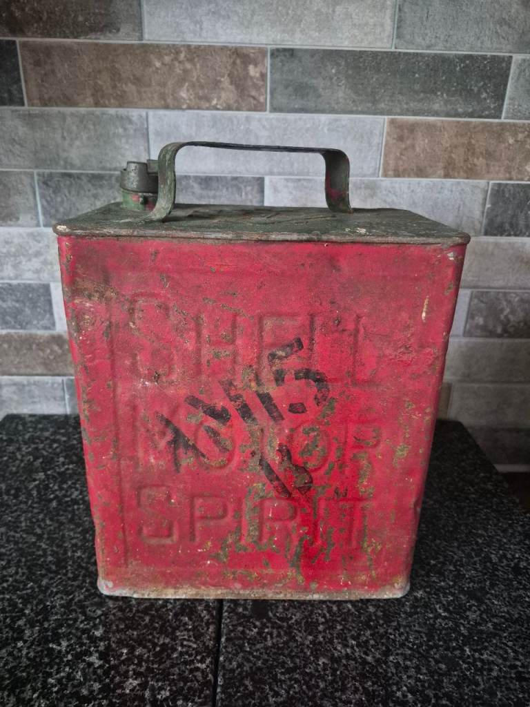Vintage Shell Motor Spirit Petrol Can – Red, Antique Condition