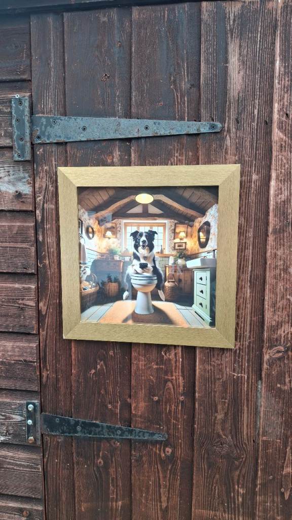 Border Collie Sitting on Toilet on Phone Print 