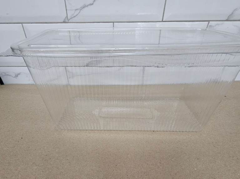5pcs Rectangle Ribbed, Hinged  Clear Plastic Takeaway Food Container