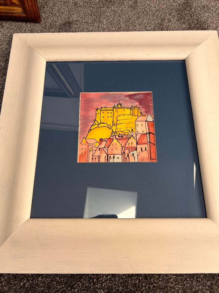 Framed painting of Edinburgh Castle, Framed and mounted