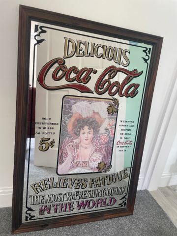 Large Vintage Coca-Cola Pub Mirror Sign (95cm x 63cm), £50.00 for Sale