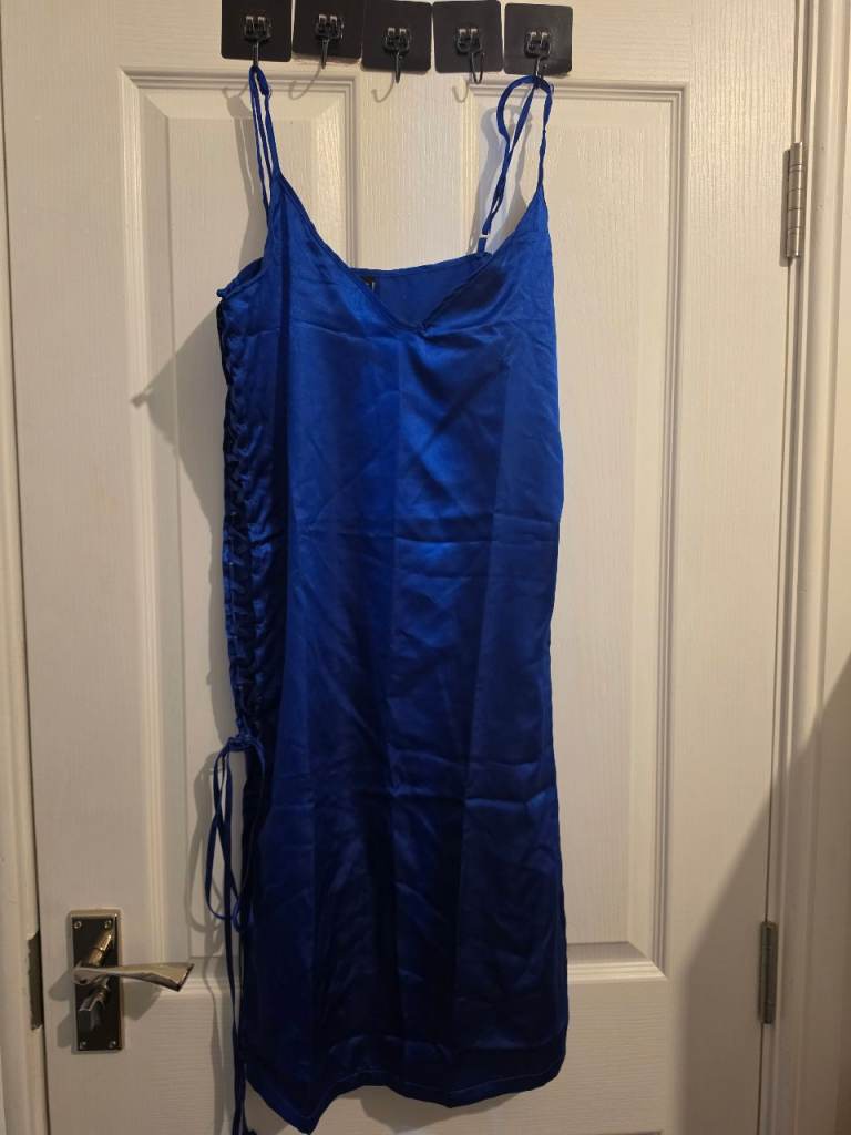 Blue Satin Lace-Up Mini Dress size small New