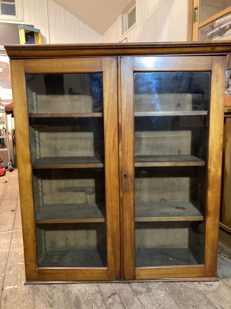 Glazed Bookcase Dresser Top Antique blonde veneer with antique glass adjustable 