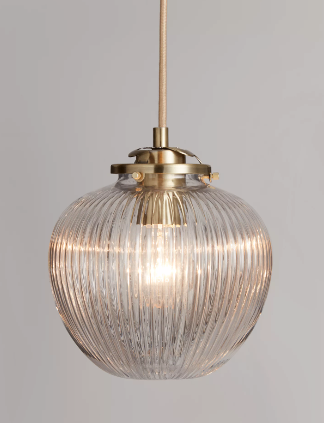Glass ceiling light, brass, from John Lewis