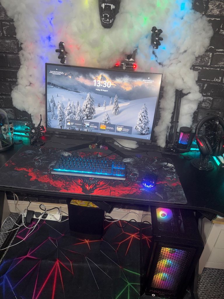 Gaming PC Setup with Monitor and keyboard