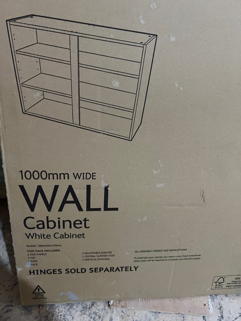 White kitchen wall cabinet 1000mm wide