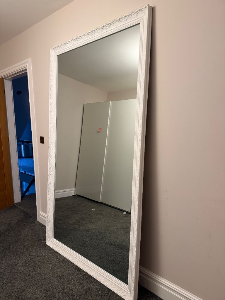 Large White Ornate Full-Length Mirror – Excellent Condition