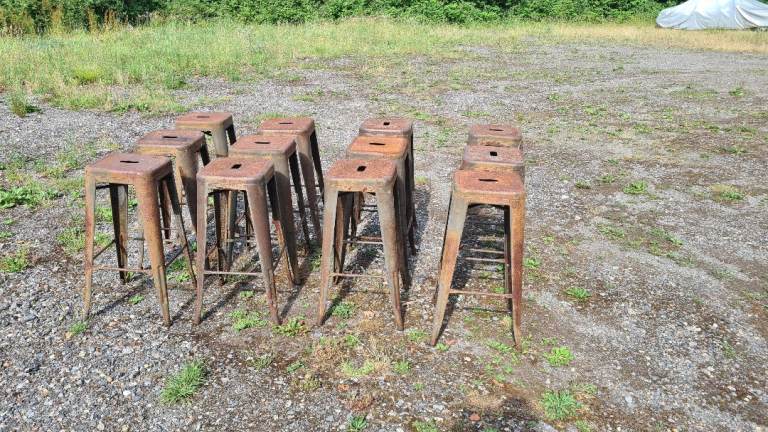 Job Lot x12 Industrial Metal Bar Stools 76cm Tolix Style Rustic Garden Pub Cafe
