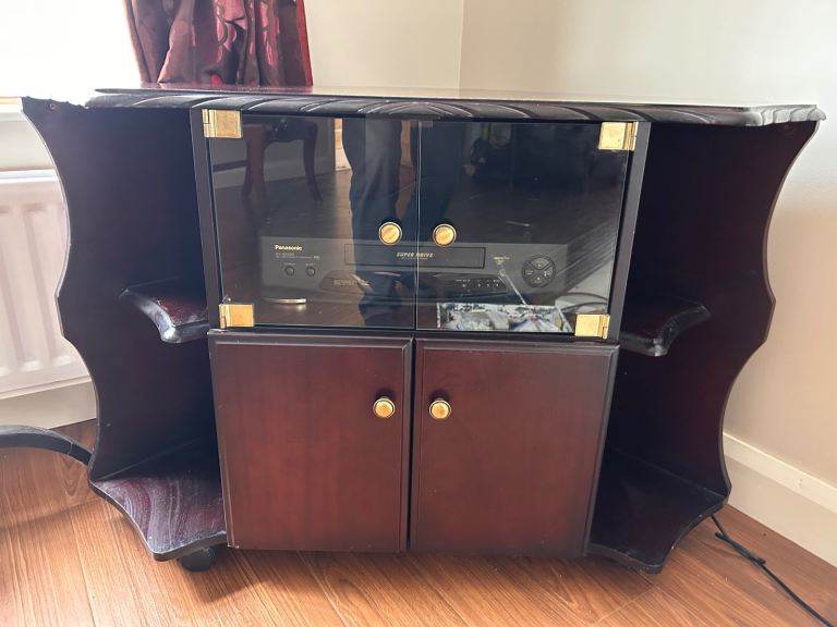 Dark Wood Corner TV Cabinet with Glass and Solid Doors