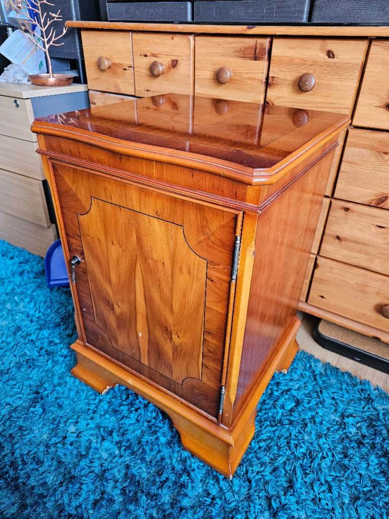 1970s Victorian Style Ornate Bow Fronted Cocktail Danish Teak Cabinet on Casters
