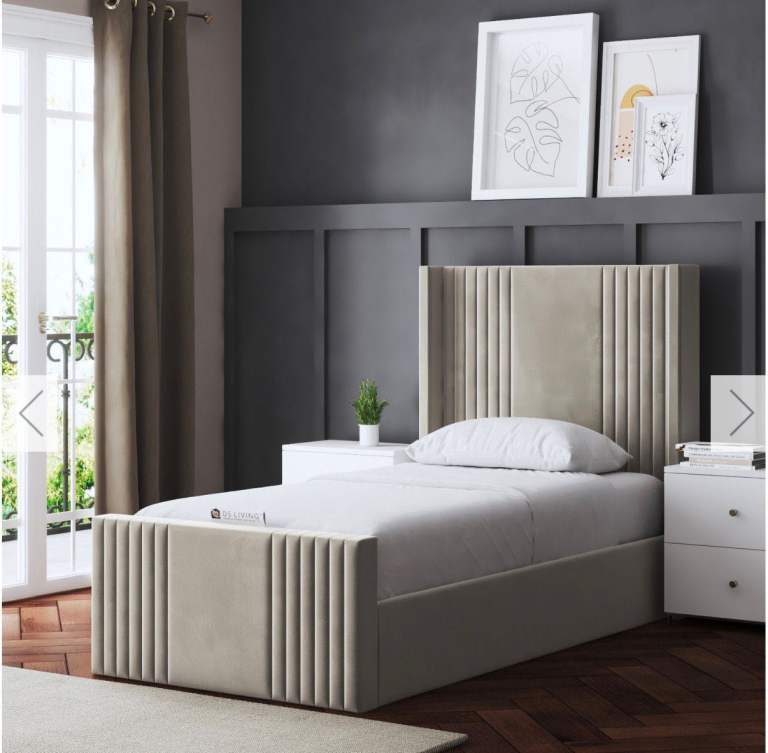elara winged ottoman panel bed with headboard - beige / double