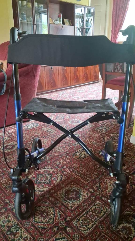 Blue Mobility Walker with Seat and Brakes – Good Condition