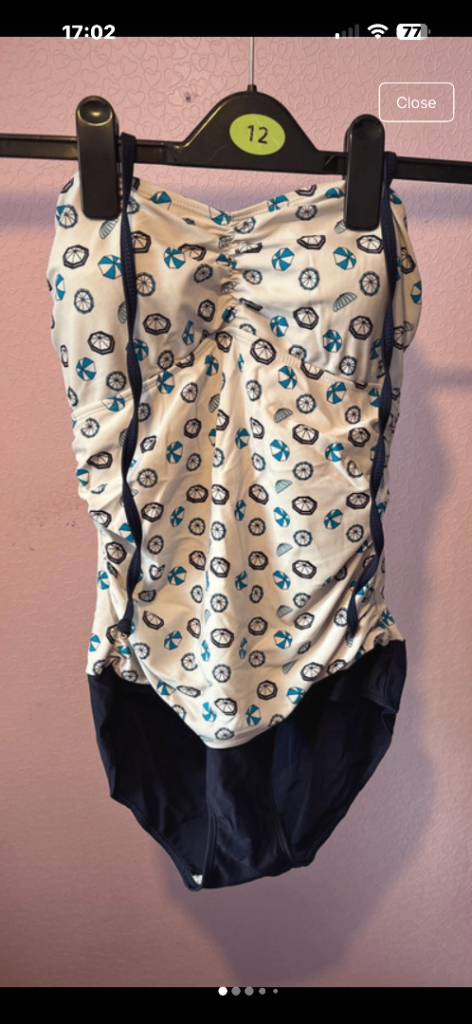 Ladies Size 12 Navy & White Umbrella Pattern Swimsuit, Nylon Mix
