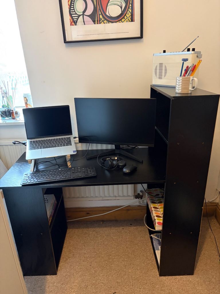 Black Desk With Shelving 