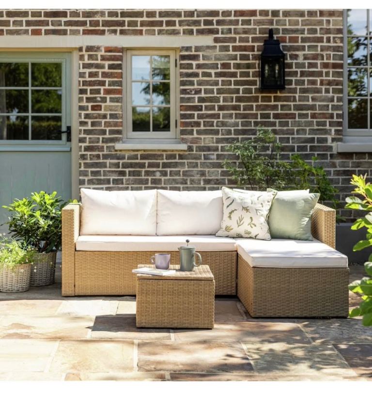 4 Seater Rattan Effect Garden Sofa Set- Natural