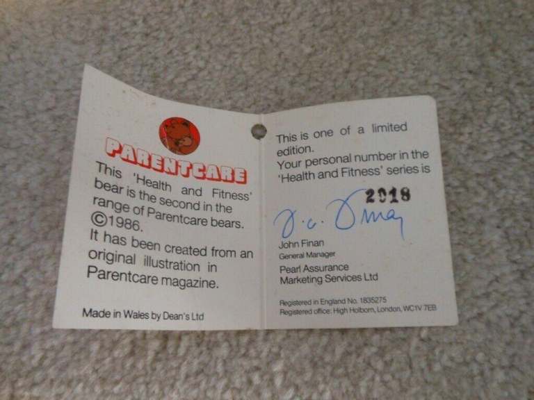 Deans Parentcare Bear 'Health & Fitness' - Rare