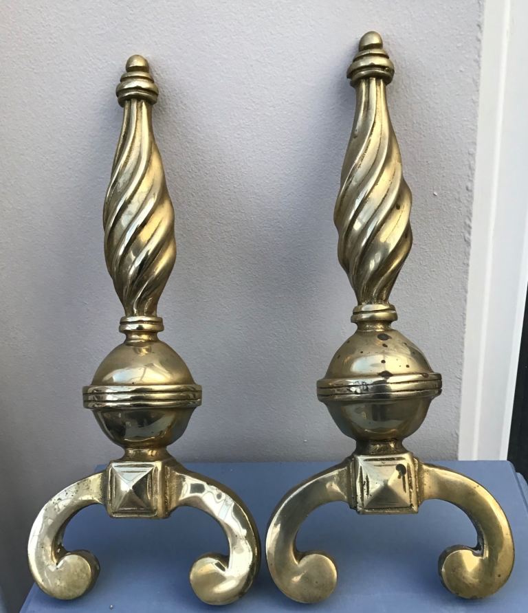  Antique Heavy Pair or Brass Fire Dogs