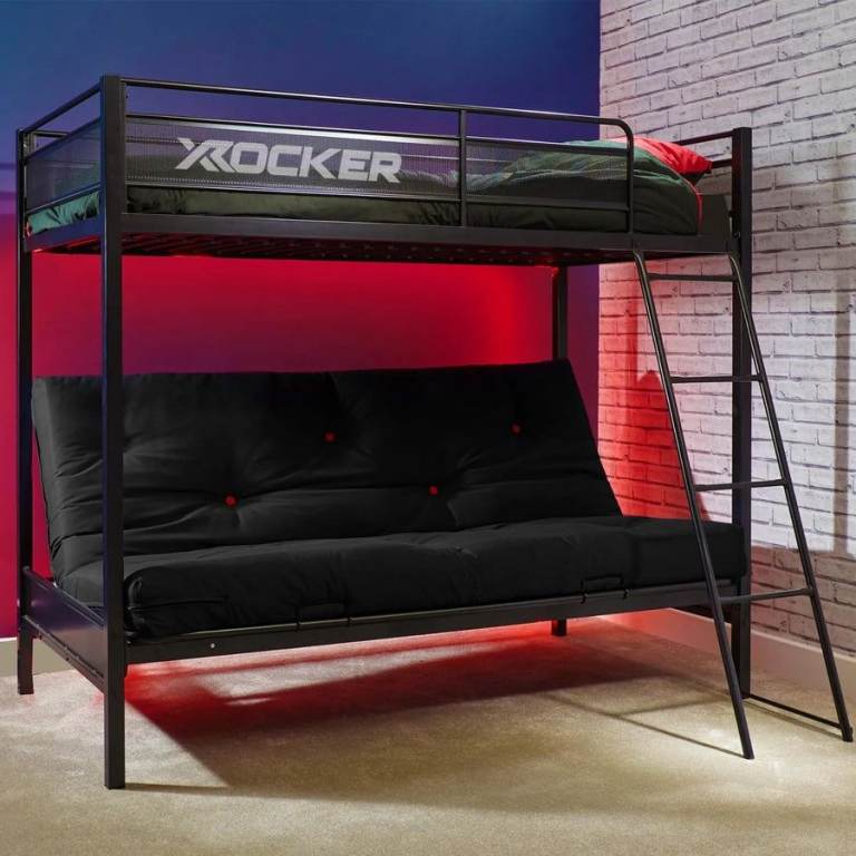 Stronghold Gaming Bunk Bed with Double Futon Cushion - Black