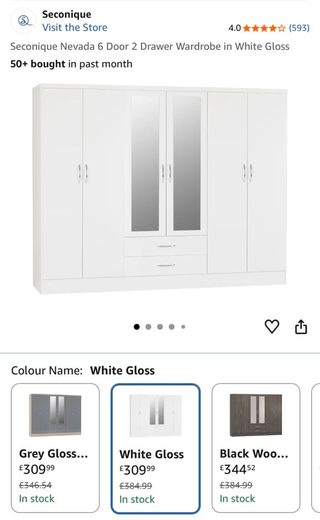 Seconique Nevada 6 Door 2 Drawer Wardrobe in White Gloss