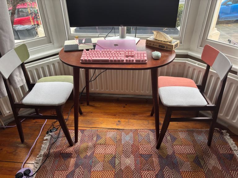 Compact wood dining table and 2 chairs 