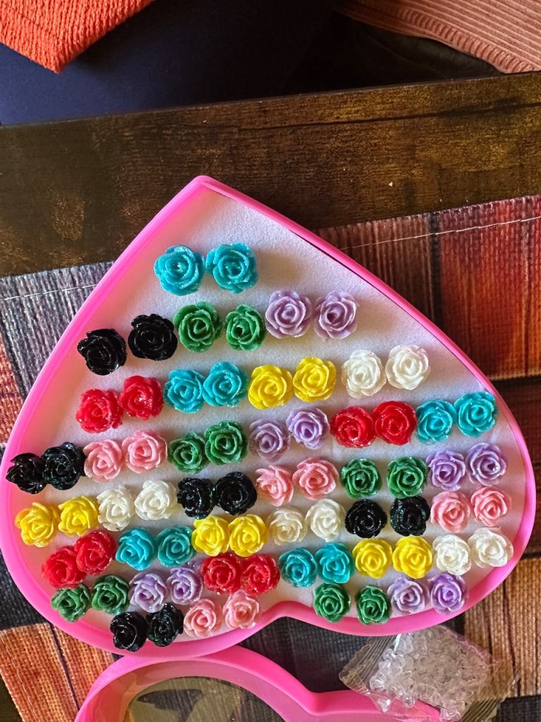 New Multicoloured Rose Stud Earrings Set – 36 Pairs