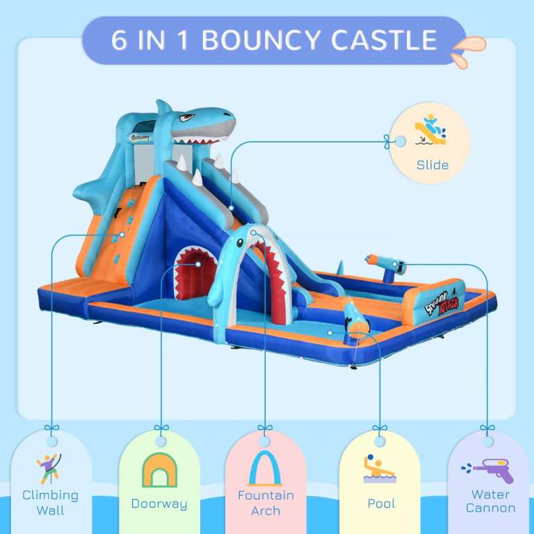6 in 1 Kids Bouncy Castle w/ Slide, Pool, Climbing Wall, Blower