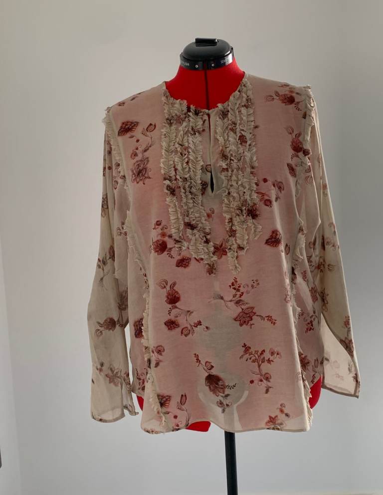 image for Massimo Dutti shirt sheer, floral blouse cotton+mulberry silk, Batwing sleeves