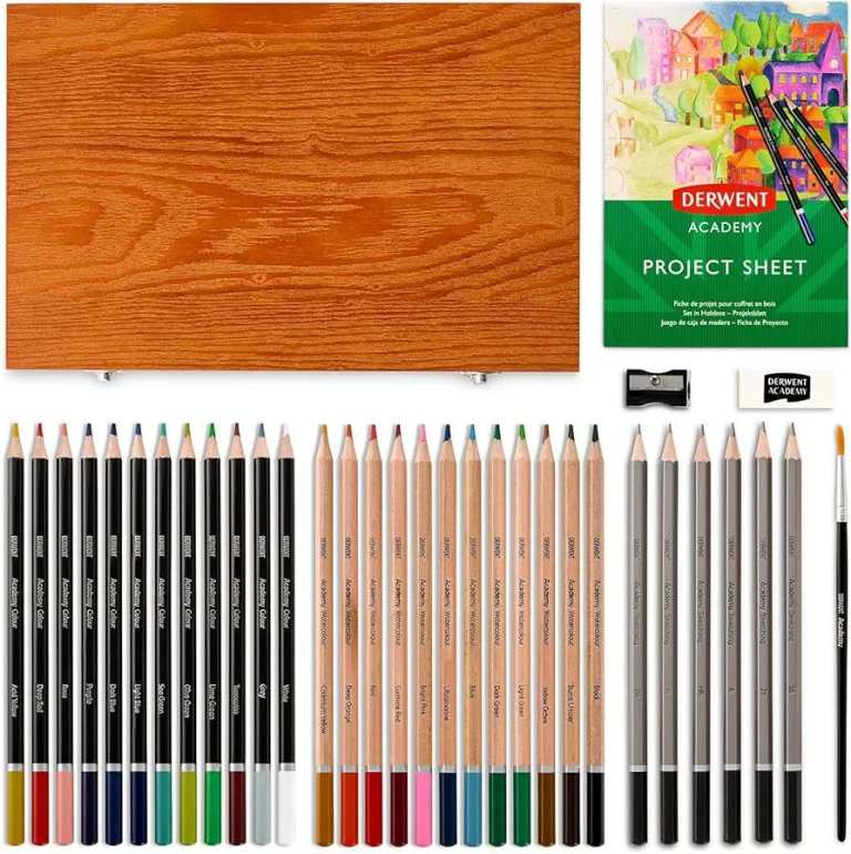Rrp £27 New unused 35 Piece Art Set in wooden gift box with colouring pencils, watercolour pencils