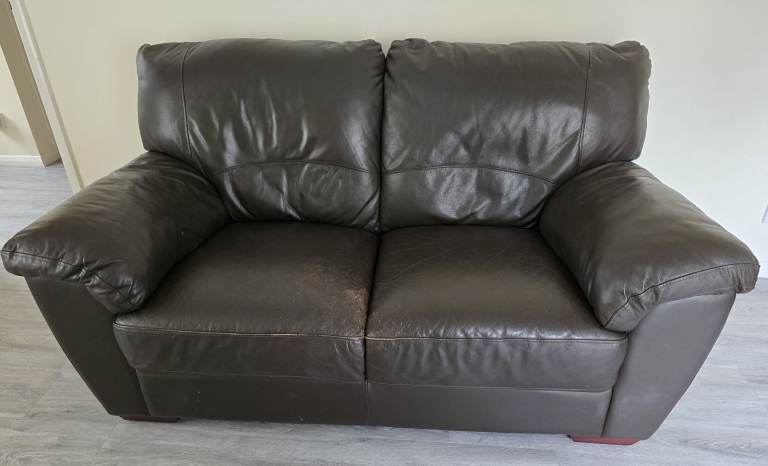 Brown leather two seater sofa