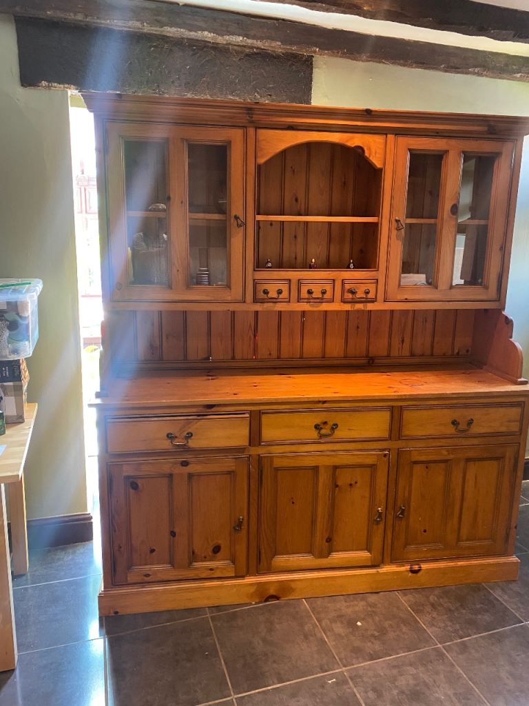 Solid Pine Dresser / Sideboard with Display Cabinet – Good Condition