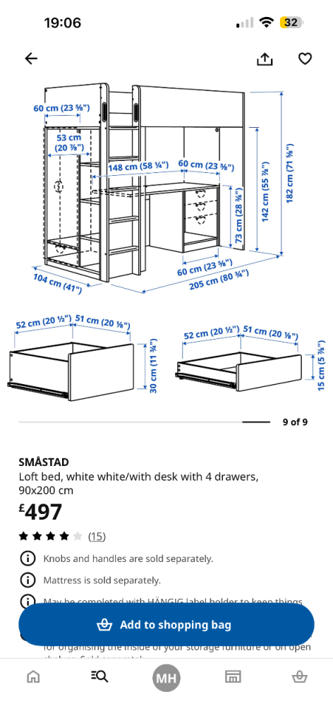High rise loft bed