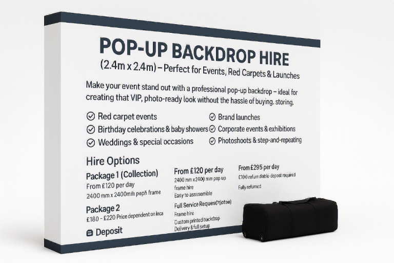 Pop-Up Backdrop Hire (2.4m x 2.4m) – Perfect for Events, Red Carpets & Launches