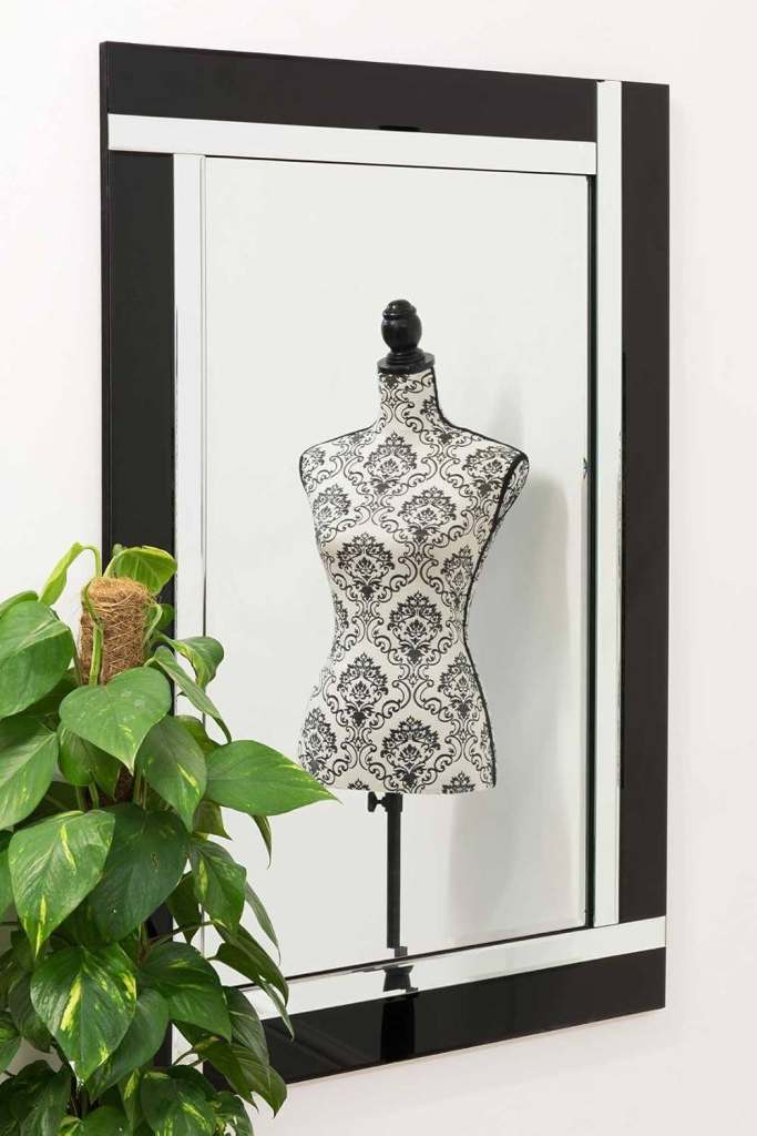 Modern Black/Silver Bevelled Wall Mirror — 120cm x 80cm (5 available)