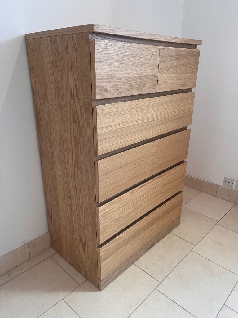 IKEA MALM Chest of 6 Drawers (Oak Veneer Finish)