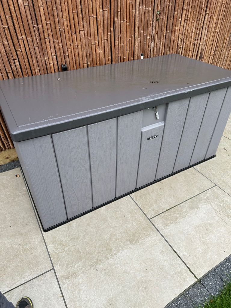 Lifetime outdoor storage deck box 150 gallon grey 