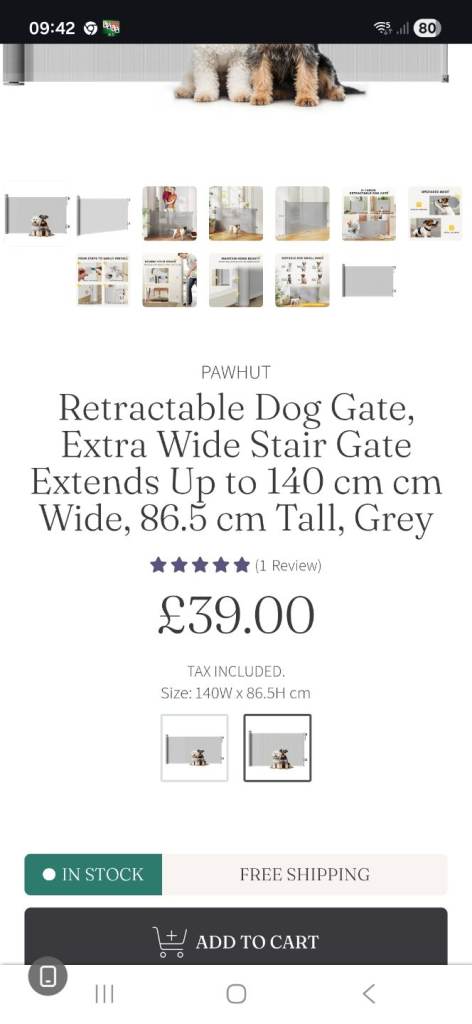 Retractable  Dog Gate Grey