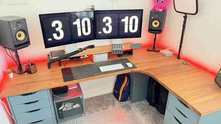 Solid Walnut Corner Desk / L-Shaped Desk Top + 2 IKEA Alex Drawers & Cupboard