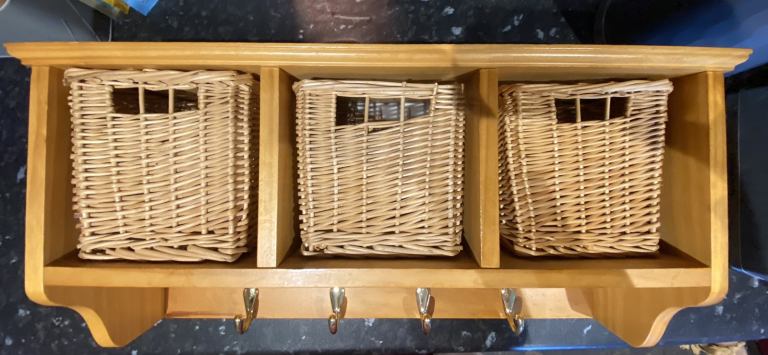 Wooden Wall Mounted Coat Rack with Storage & 4 Coat Hooks 