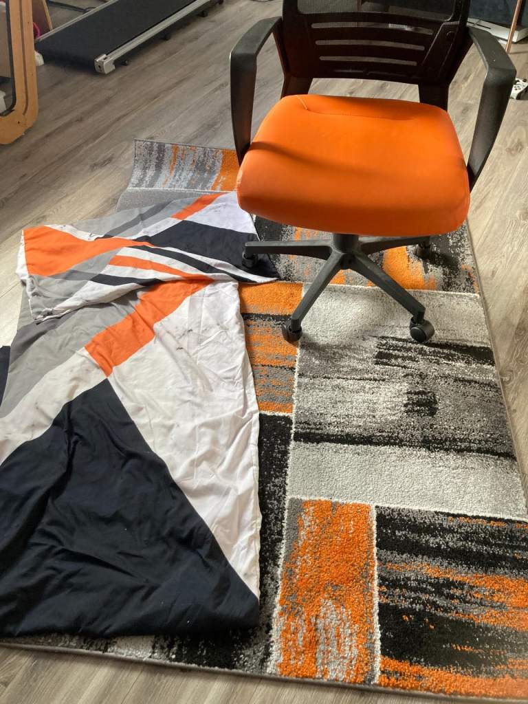 Swivel desk chair, rug and single duvet cover