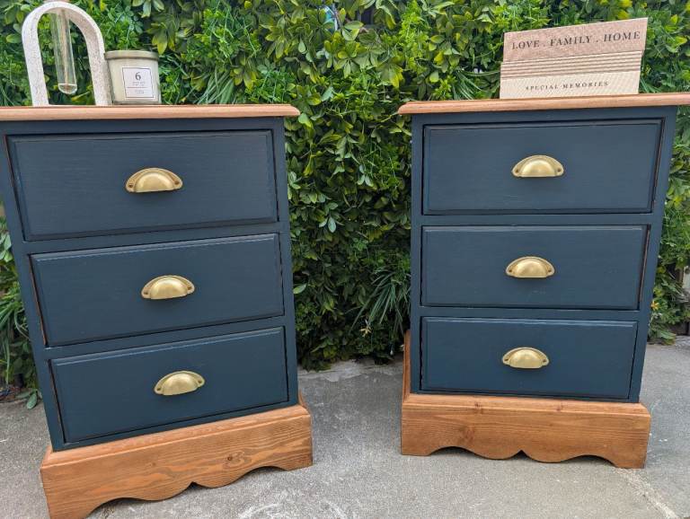 Solid Pine Bedside Tables, Refurbished, Matching Pair