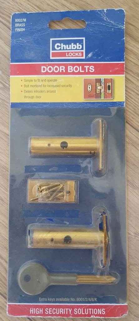 CHUBB LOCK Door Bolts Brass Finish 32mm + key 8002/M NEW 