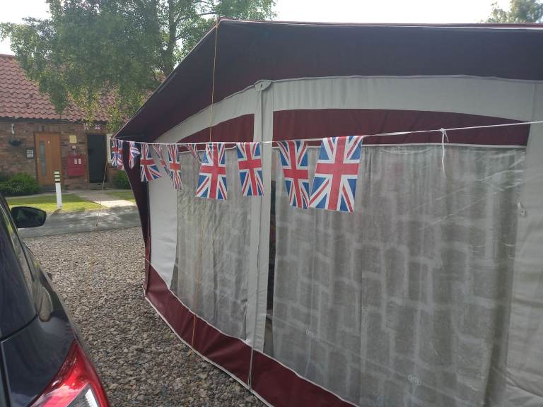 Caravan Awning – Red and White, Good Condition