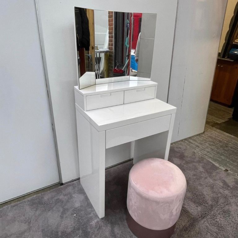 FREE DELIVERY Marilyn White Dressing Table with mirror and stool, in good condition.