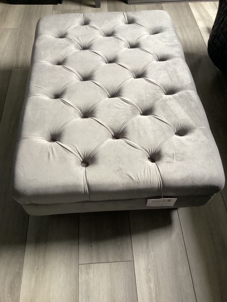 Grey Velvet  chesterfield Footstool –/ table new 
