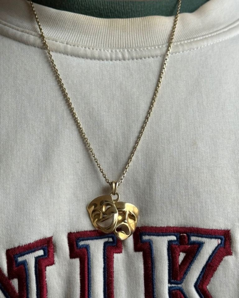 Gold pendant tragedy/comedy pendant 