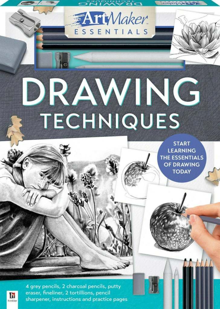 NEW Art Maker Essentials Drawing Techniques Kit Hinkler Book Greylead Pencils Charcoal