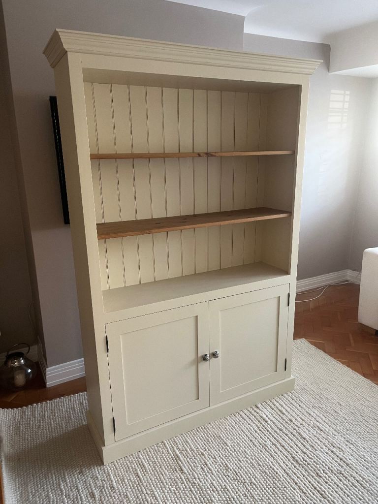 Cream Wooden Bookcase with Storage Cupboard – Good Condition