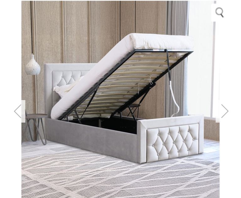 Single Grey Ottoman Storage Bed + Mattress